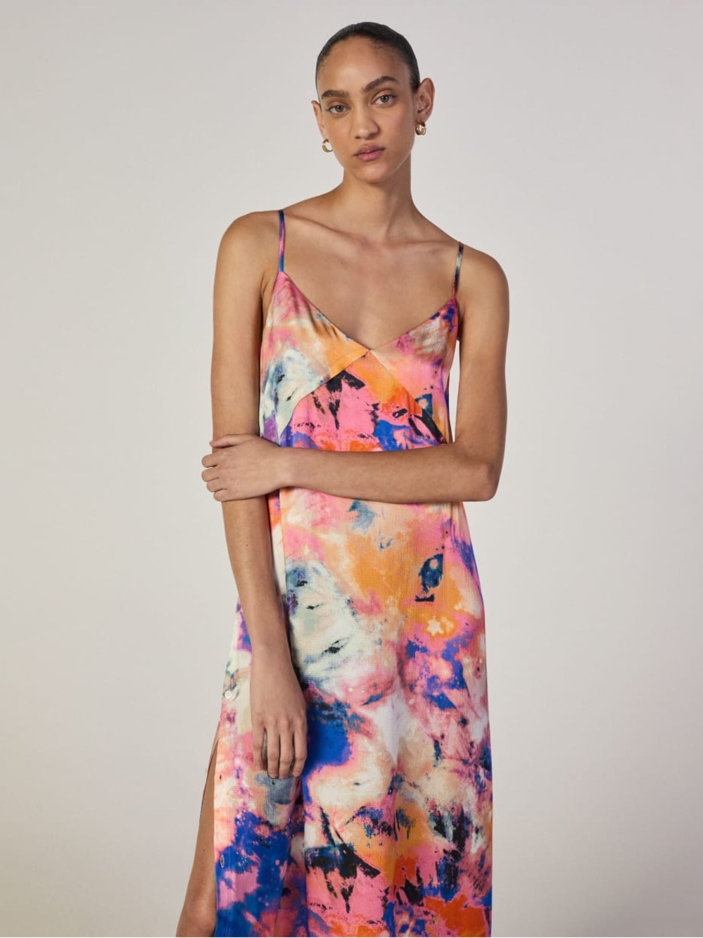 Everlane x Marques' Almeida Satin Tie-Dye Sleeveless Midi Slip Dress XL Party